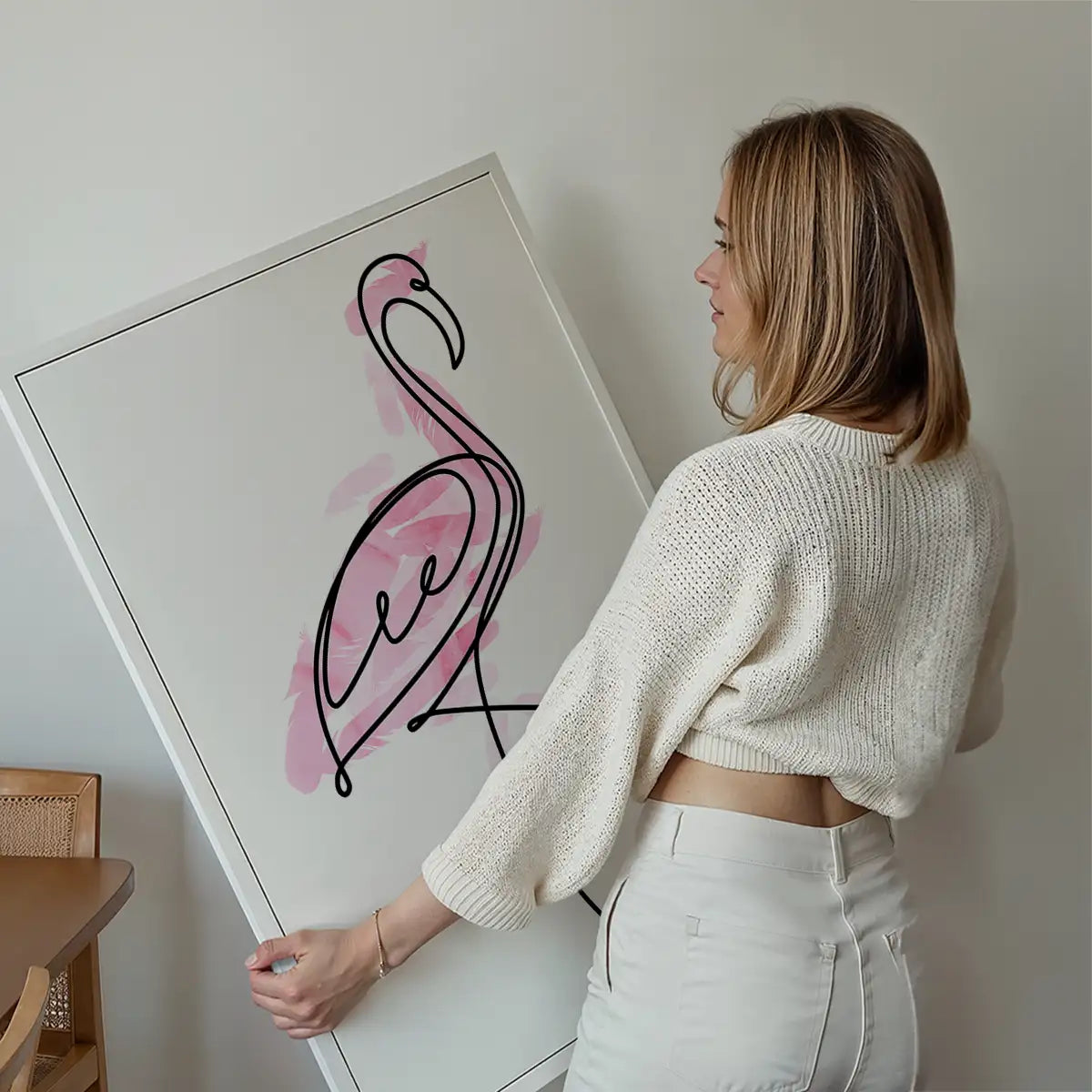 Flamingo Feathers Line Art Print