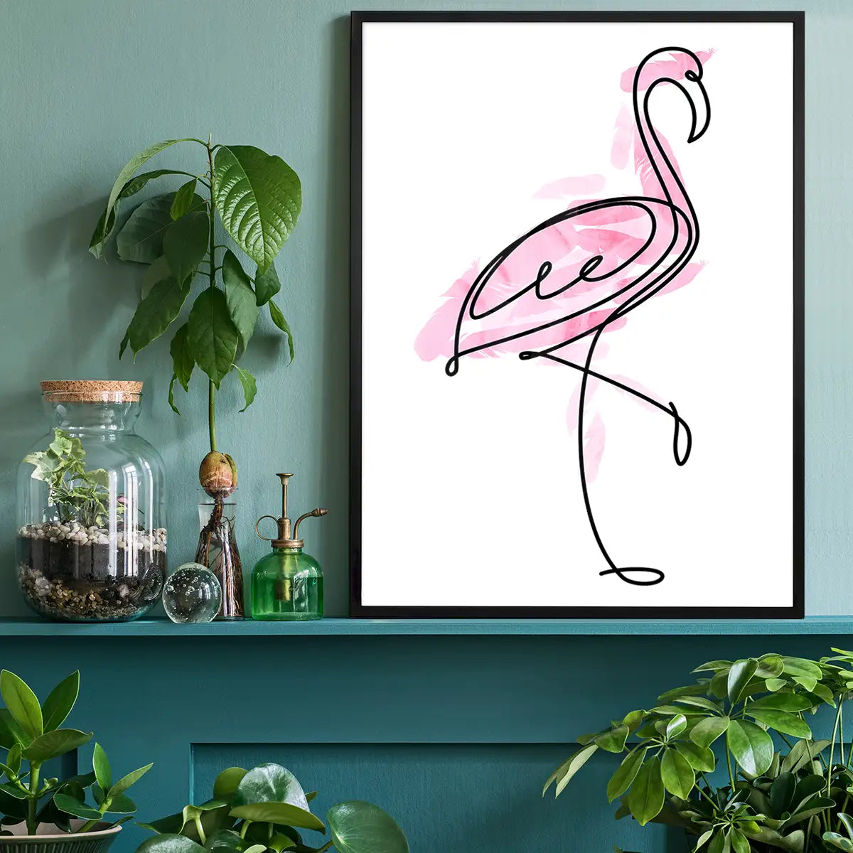 Flamingo Feathers Line Art Print