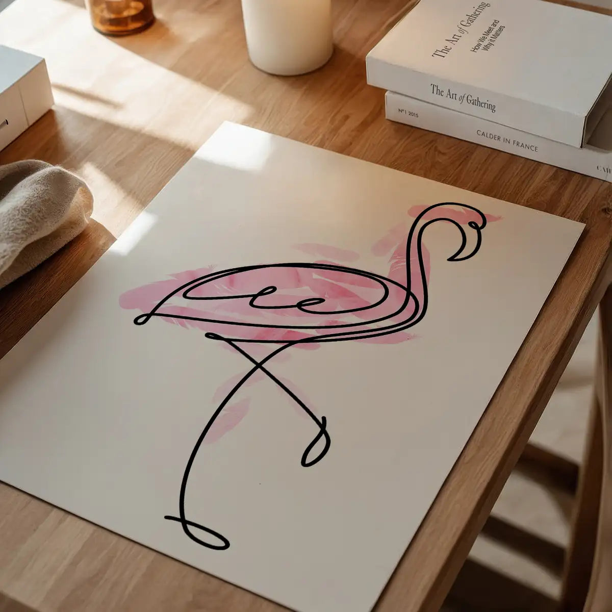 Flamingo Feathers Line Art Print