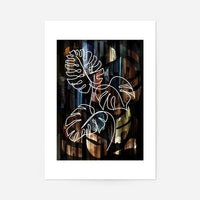 Gold Texture Black Monstera Print