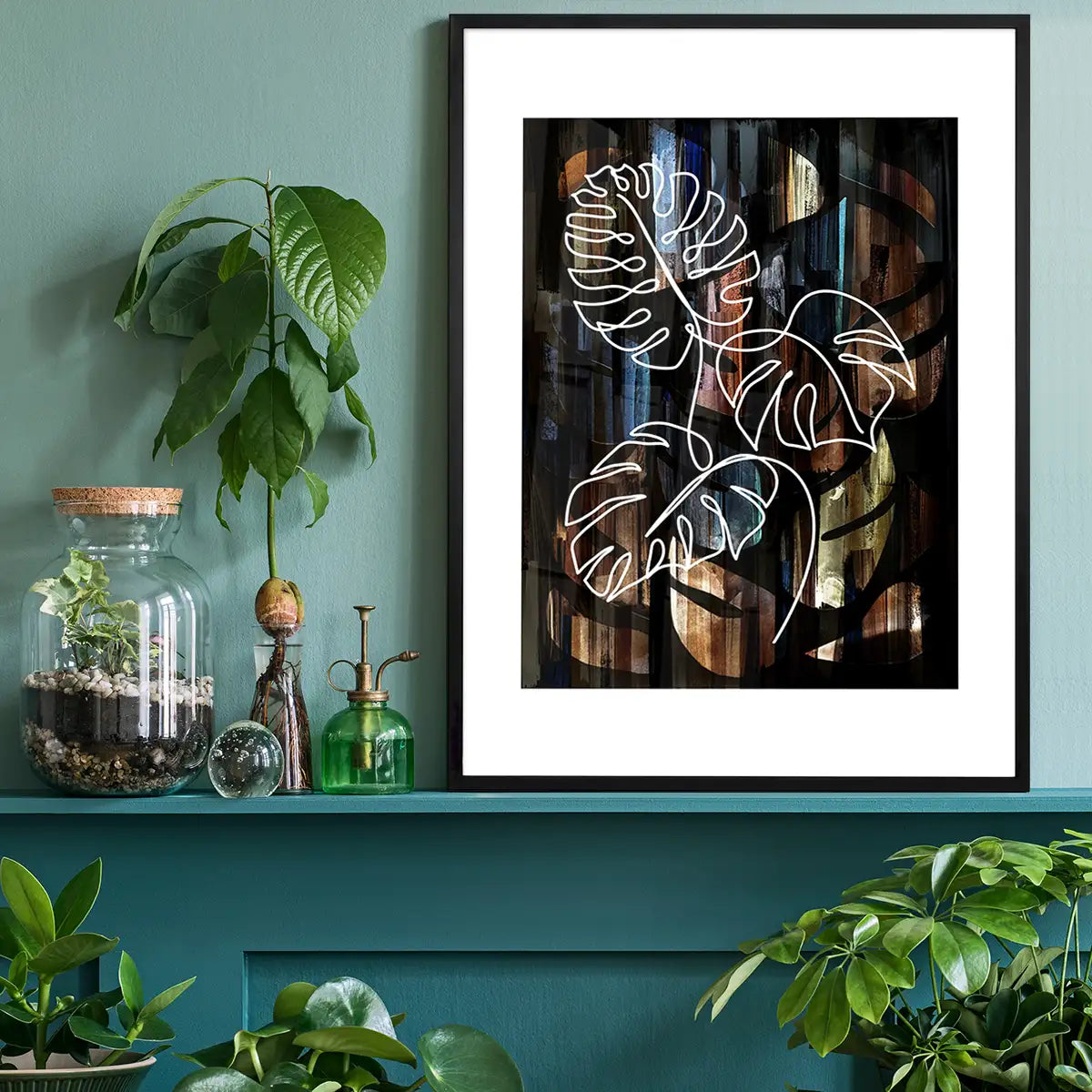Gold Texture Black Monstera Print