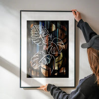 Gold Texture Black Monstera Print