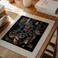 Gold Texture Black Monstera Print