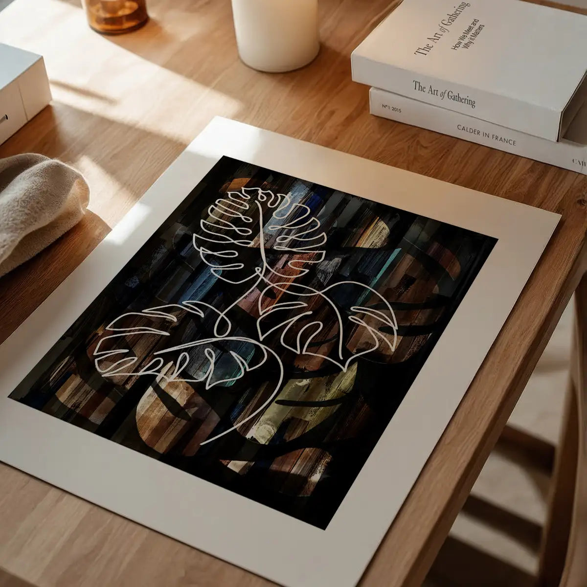 Gold Texture Black Monstera Print
