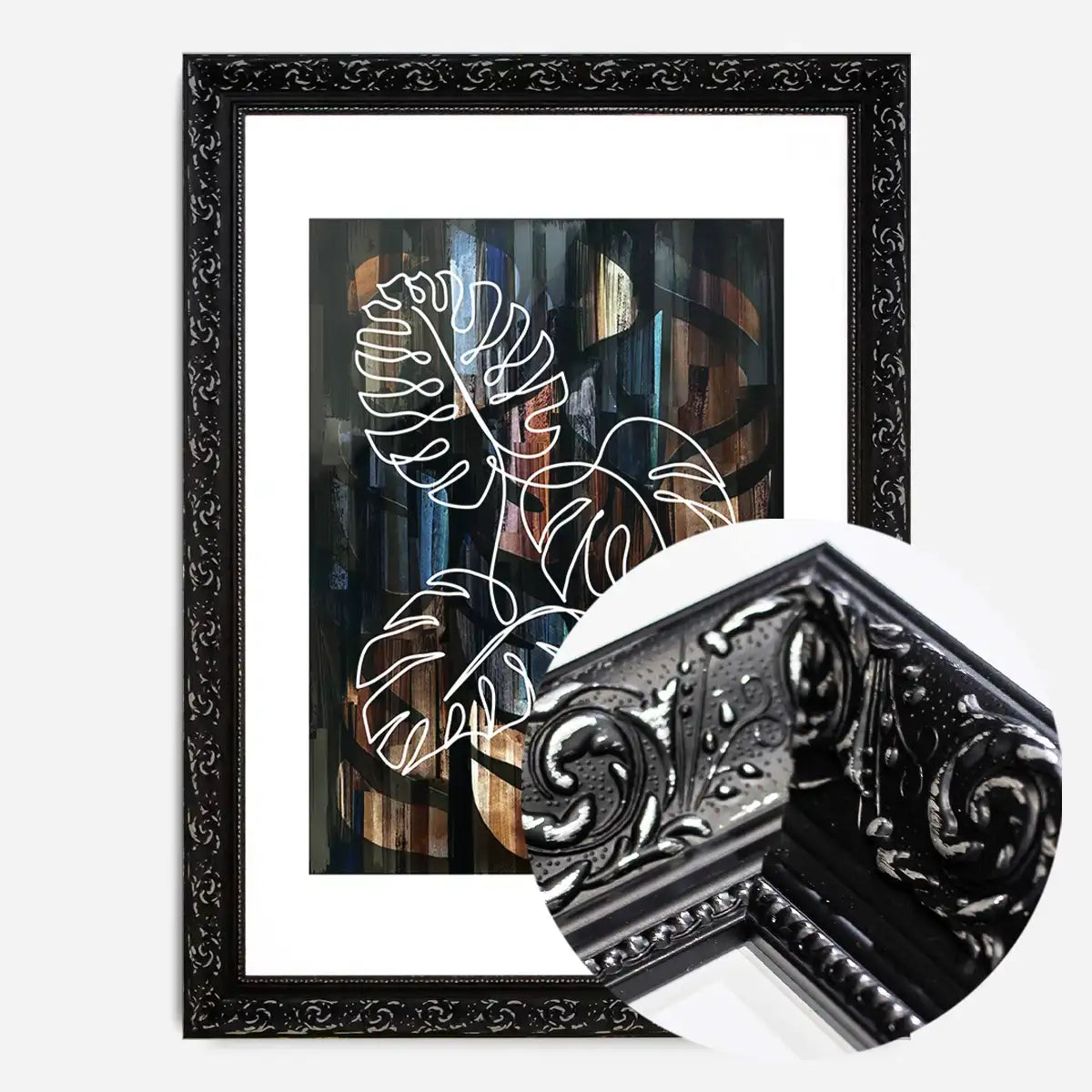 Gold Texture Black Monstera Print