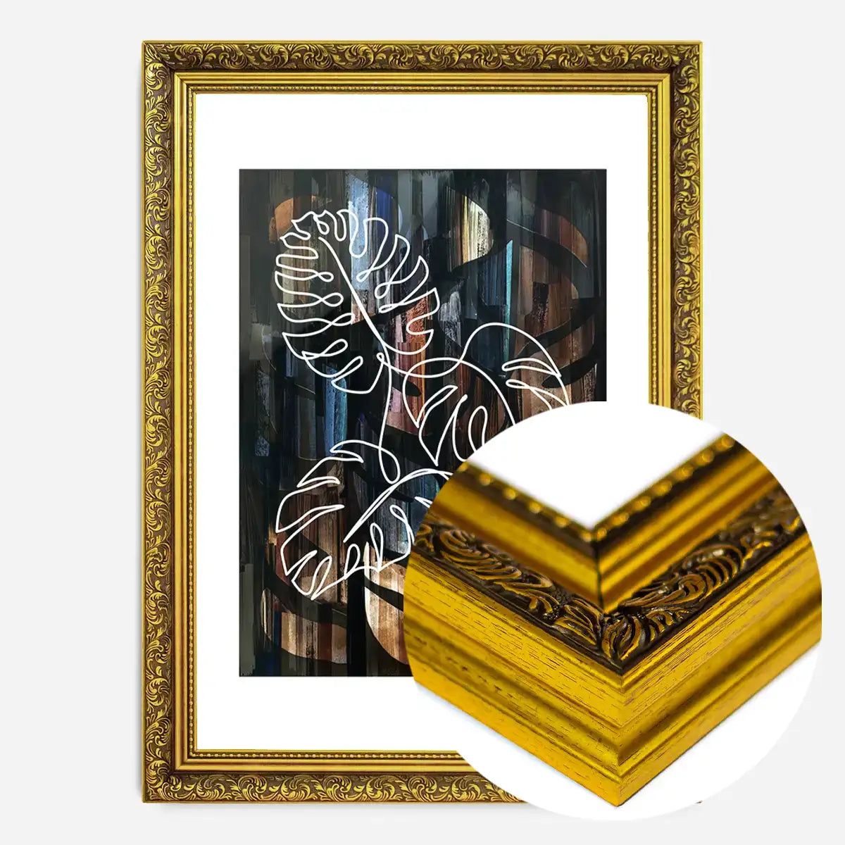 Gold Texture Black Monstera Print