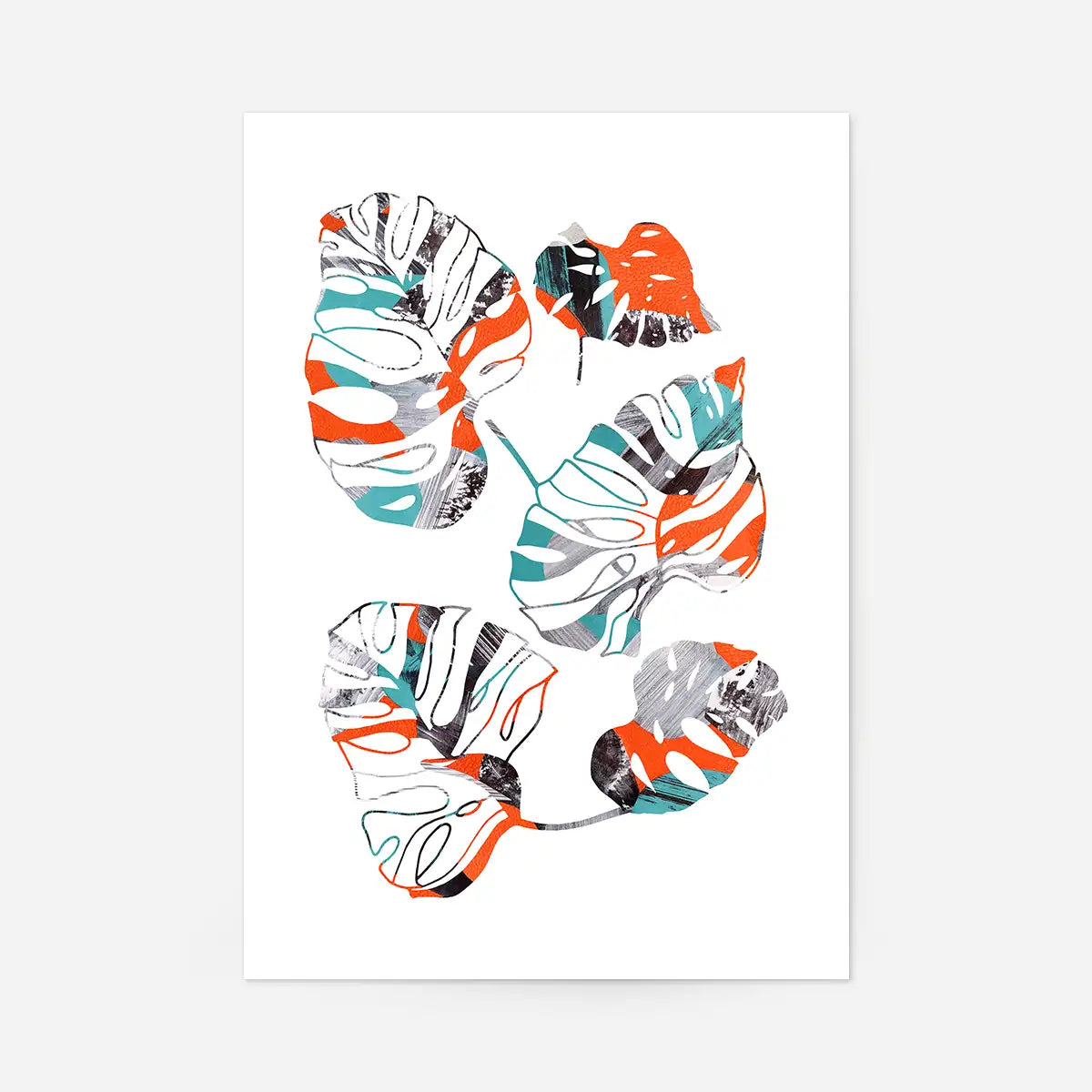 Orange And Teal Abstract Monstera Print
