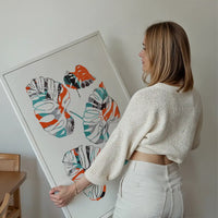 Orange And Teal Abstract Monstera Print