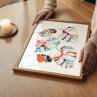 Orange And Teal Abstract Monstera Print