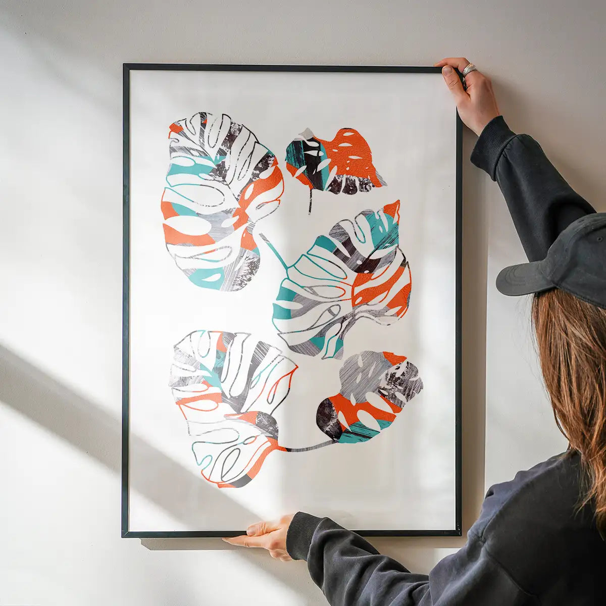 Orange And Teal Abstract Monstera Print