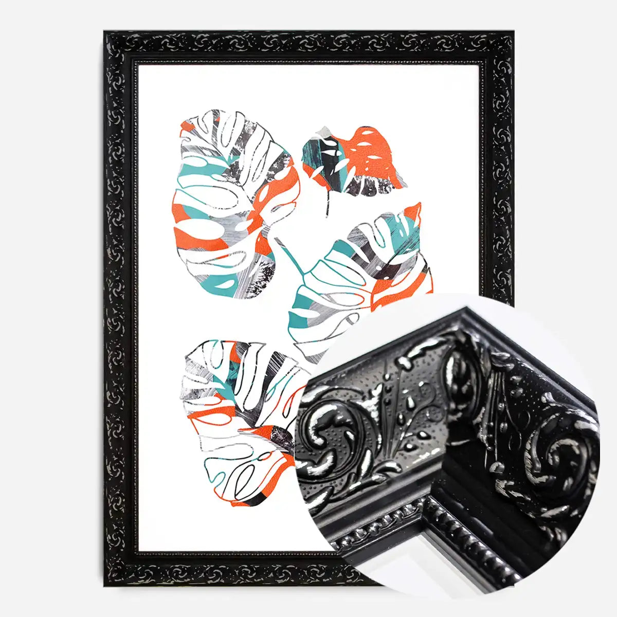 Orange And Teal Abstract Monstera Print