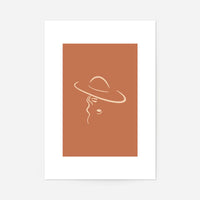 Lady Wearing Hat Natural Minimal Print