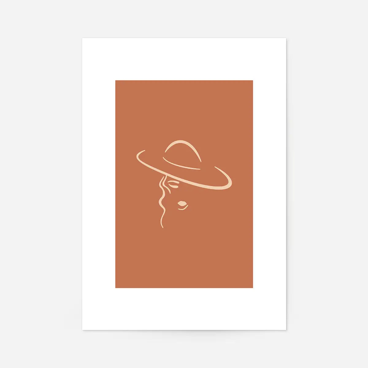 Lady Wearing Hat Natural Minimal Print