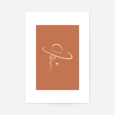 Lady Wearing Hat Natural Minimal Print