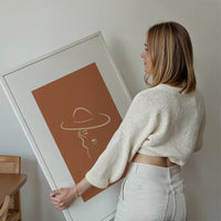 Lady Wearing Hat Natural Minimal Print