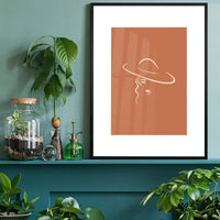 Lady Wearing Hat Natural Minimal Print