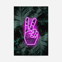 Peace Fingers Neon Tropical Art Print