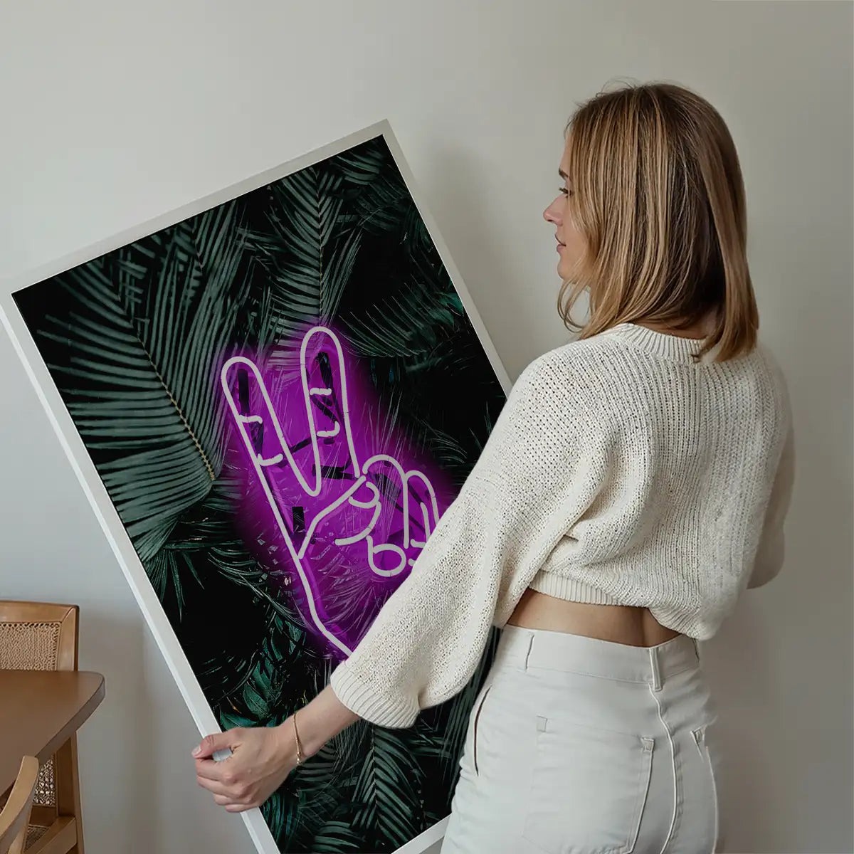 Peace Fingers Neon Tropical Art Print