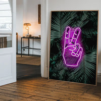 Peace Fingers Neon Tropical Art Print