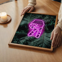 Peace Fingers Neon Tropical Art Print