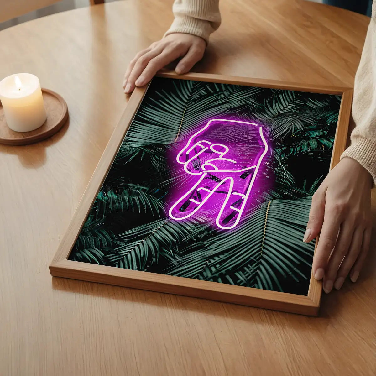 Peace Fingers Neon Tropical Art Print