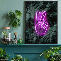 Peace Fingers Neon Tropical Art Print