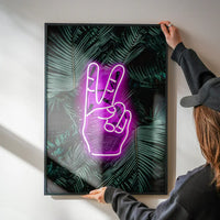 Peace Fingers Neon Tropical Art Print