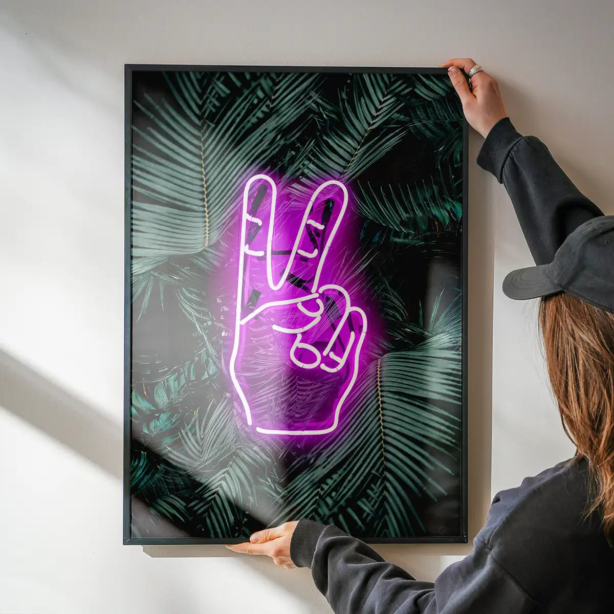 Peace Fingers Neon Tropical Art Print