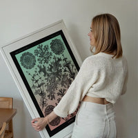 Lichens Pink and Teal Vintage Antique Print