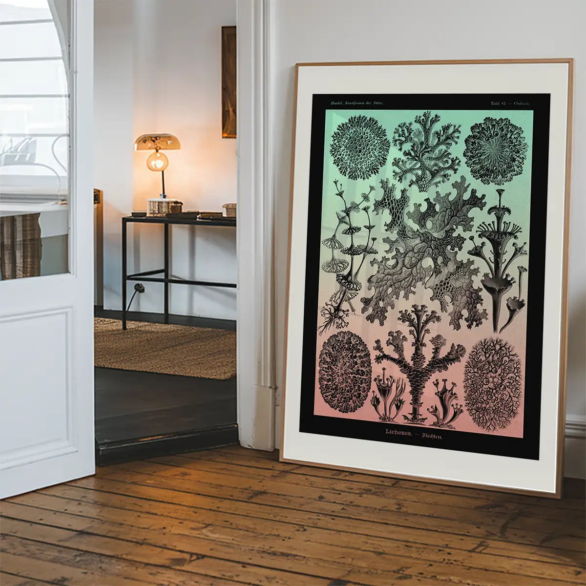 Lichens Pink and Teal Vintage Antique Print