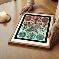Lichens Pink and Teal Vintage Antique Print