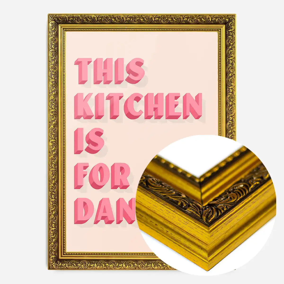 This Kitchen Is For Dancing Block Pink Quote Print
