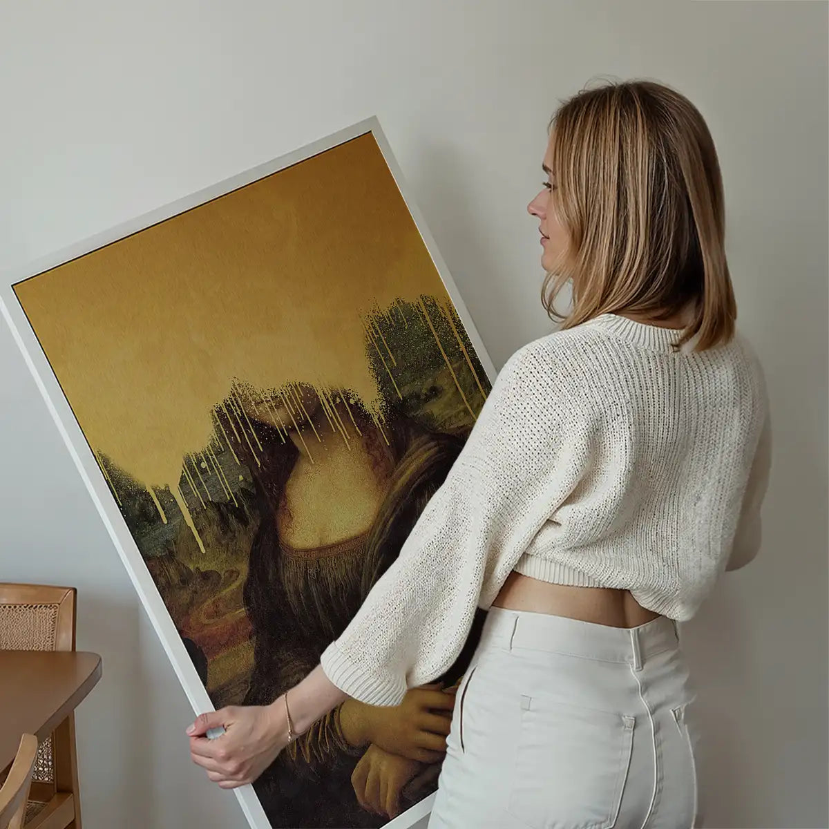 Drippy Mona Lisa Gold Graffiti Print