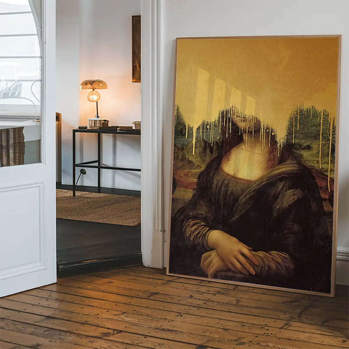 Drippy Mona Lisa Gold Graffiti Print