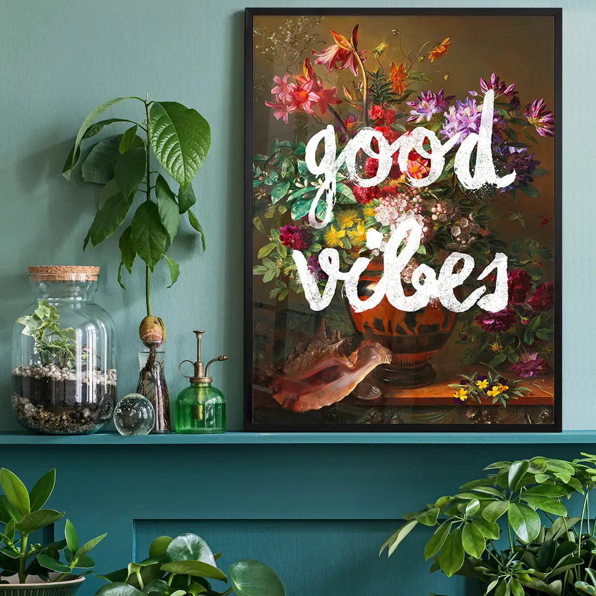 Good Vibes Floral Painting Altered Art Print
