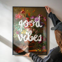 Good Vibes Floral Painting Altered Art Print