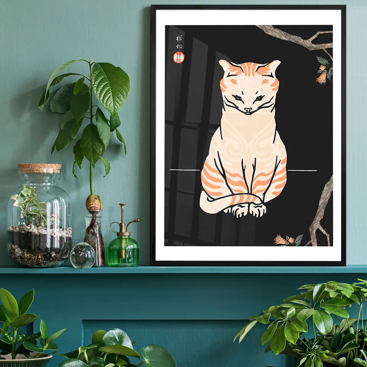 Japanese Cat Vintage Antique Style Print