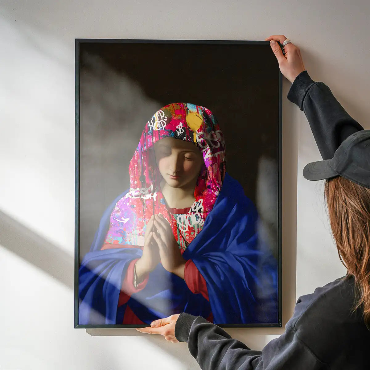 Virgin Mary Graffiti Hood Print