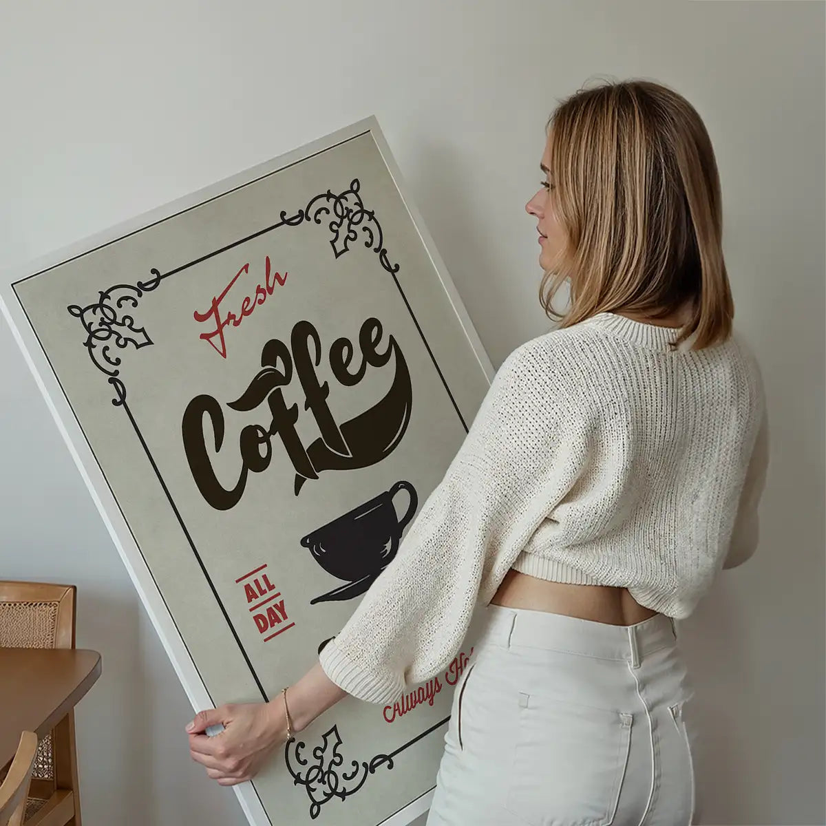 Fresh Coffee Served Here Colour Print
