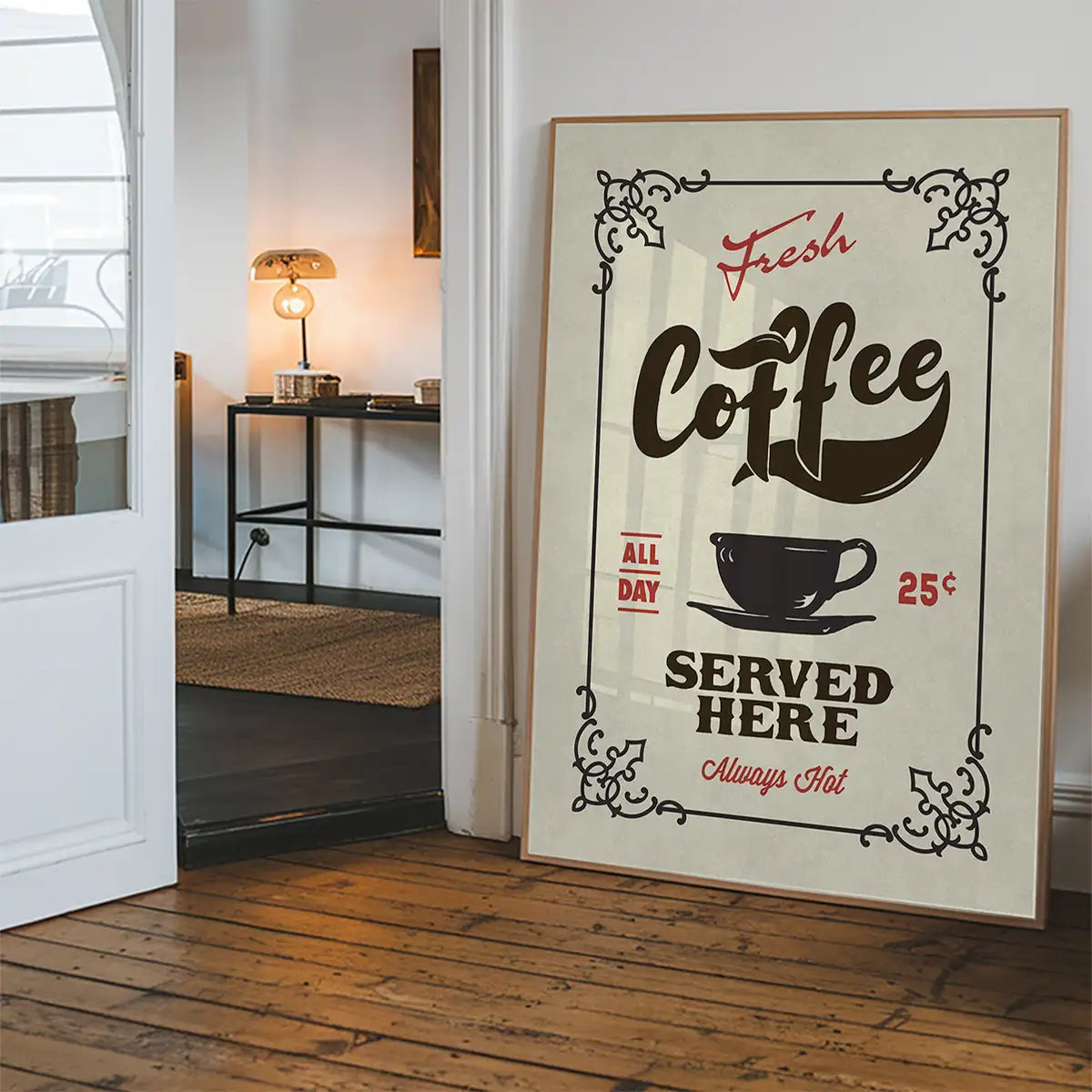 Fresh Coffee Served Here Colour Print