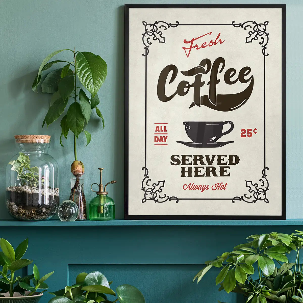 Fresh Coffee Served Here Colour Print