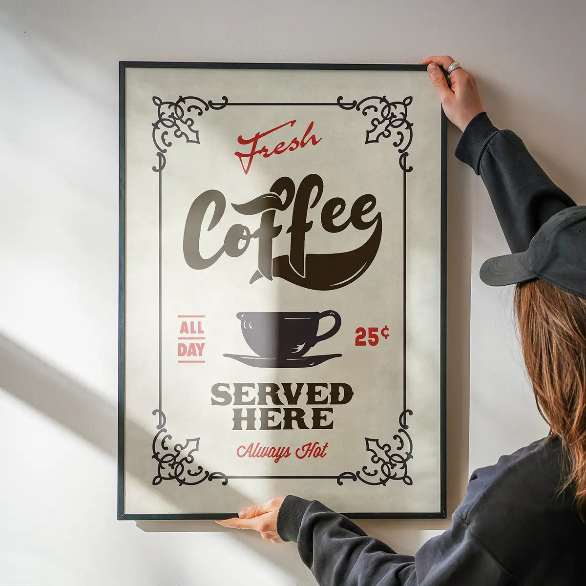 Fresh Coffee Served Here Colour Print
