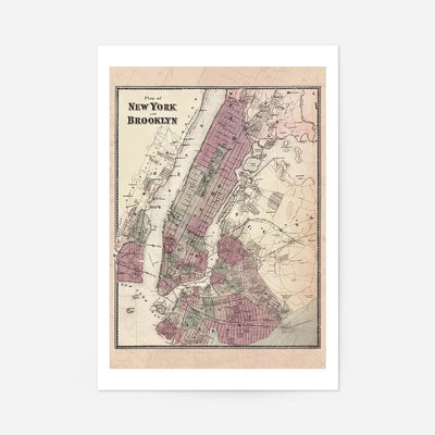 New York Brooklyn Vintage Antique Map Print