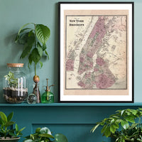 New York Brooklyn Vintage Antique Map Print