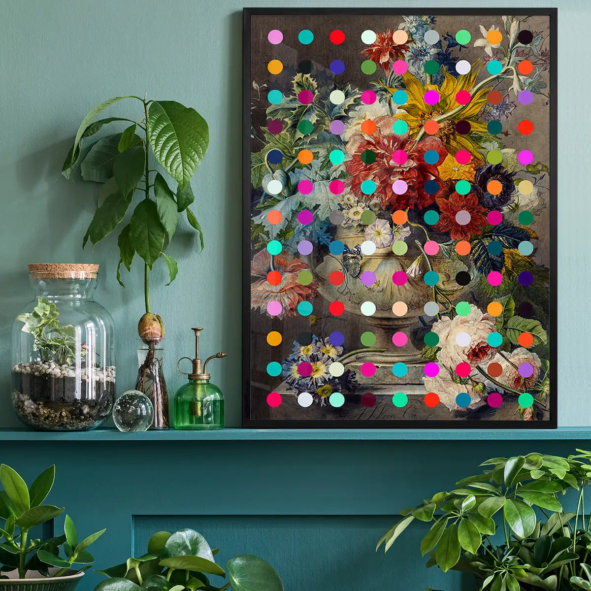 Modern Art Dots Flowers Altered Art Print