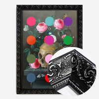 Modern Art Dots Still Life Skull and Flowers Altered Art Print