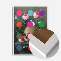 Modern Art Dots Still Life Skull and Flowers Altered Art Print
