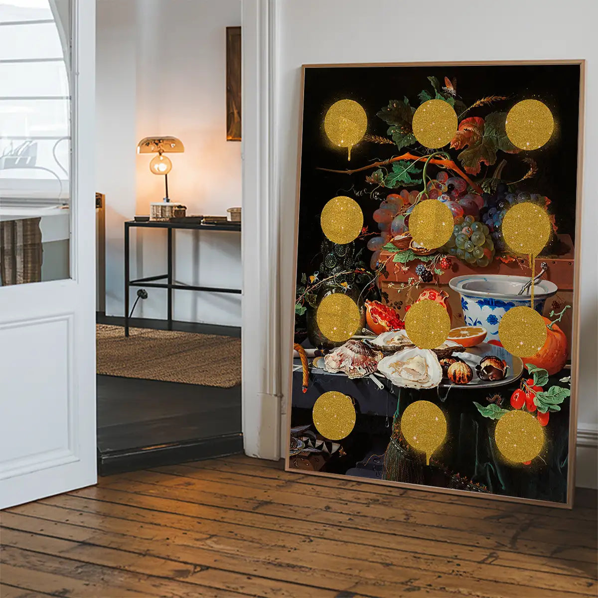 Gold Glitter Dots Still Life Print