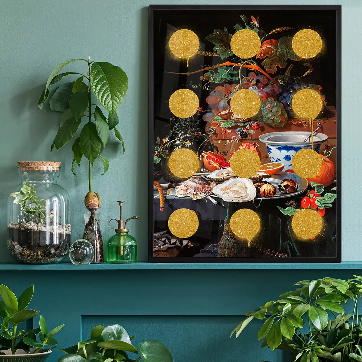 Gold Glitter Dots Still Life Print