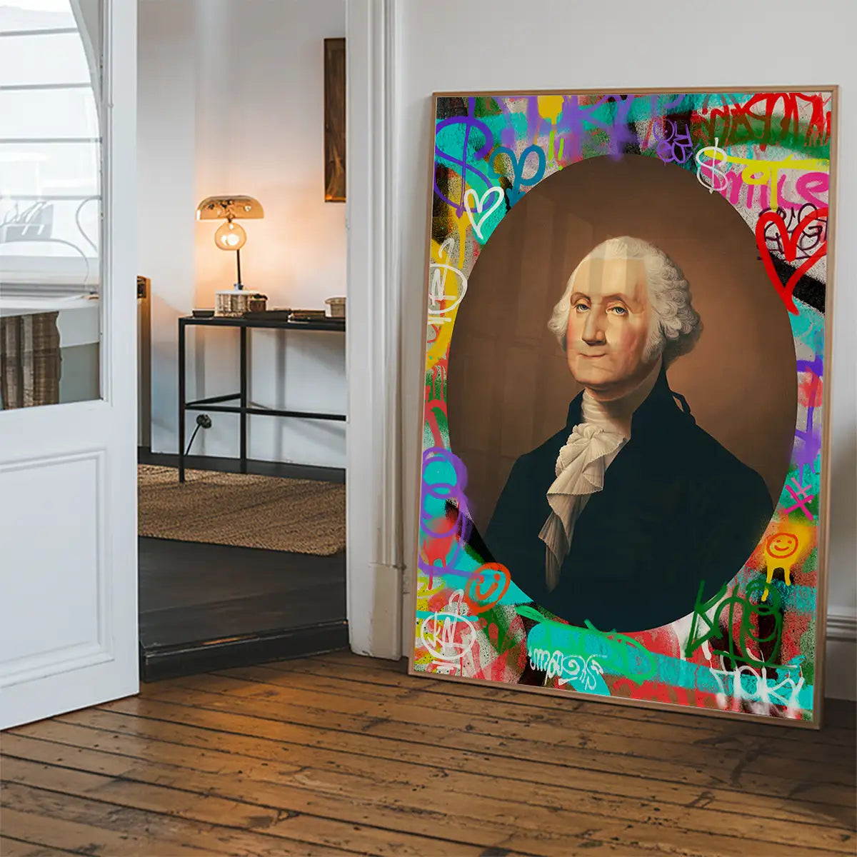 George Washington Graffiti Background Portrait Print